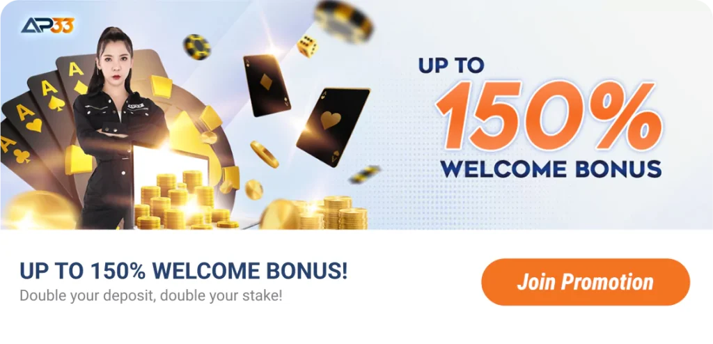 AP33 official promotion 150% Welcome Bonus banner